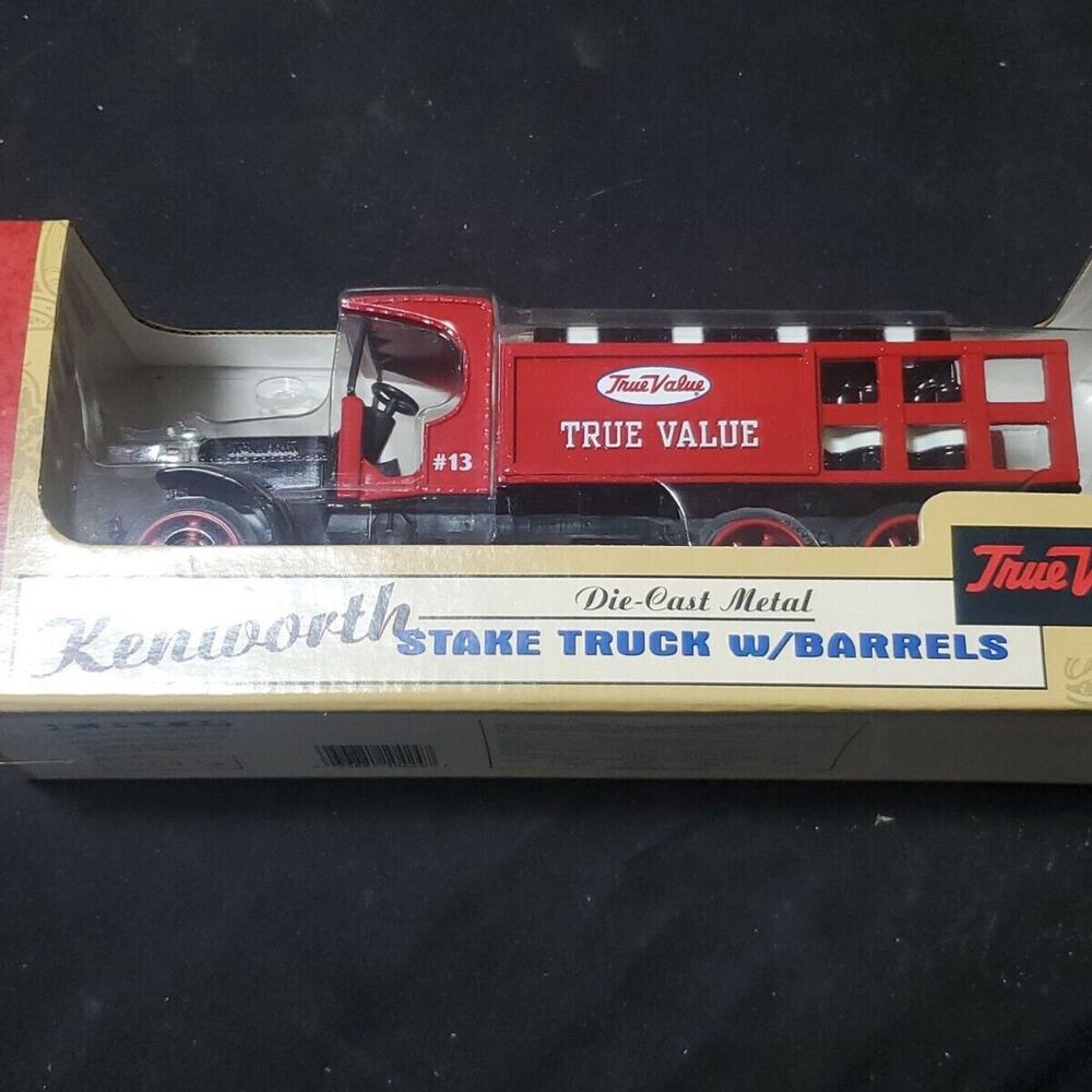 Ertl Die-cast Metal Kenworth True-Value Stake Truck W/barrels coin bank